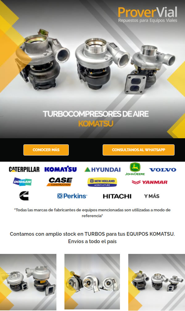 Contamos con amplio stock en TURBOS para tus EQUIPOS KOMATSU. Envíos a todo el país